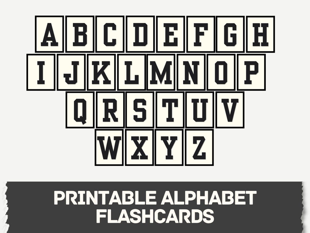 Printable Alphabet Flashcards Black and White, ABC Cards for Toddlers
