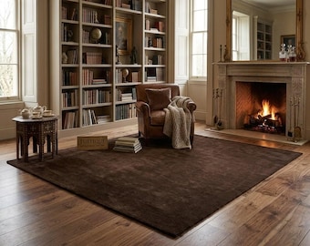 Chocolate Brown Hand-Tufted Wool Rug, Modern Minimalist Area Carpet costom siz 5x7 5x8 7x10 8x10 9x12