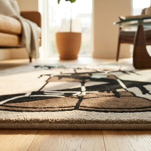 Close-up of premium hand tufted wool rug showing dense plush pile, detailed craftsmanship, soft texture, and high-quality finishing.