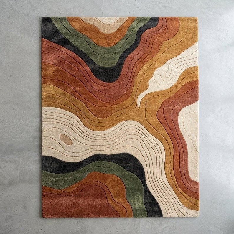 Abstract Topographic Wool, Terracotta Olive Modern Area, Hand Tufted ...