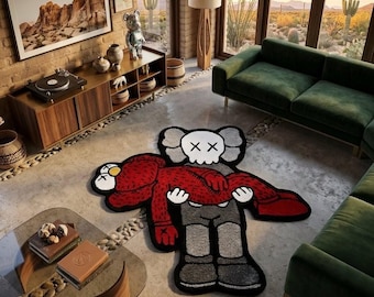 Red Cartoon Character Tufted Rug Street Art Kaws Style Rug,Graphic Area Rug, Modern Handmade Wool Rug costom size carpet 5x8 8x10 9x12 12x18
