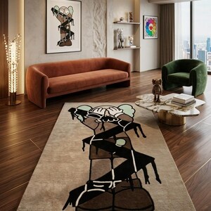 Contemporary hand tufted area rug featured in a luxury apartment living space, artistic floor decor with modern gallery-inspired aesthetic.