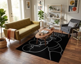 KAWS Inspired Black Area Rug, Modern Street Art Carpet, Hypebeast Room Decor, Minimalist Living Room Rug, Contemporary Bedroom Floor Mat