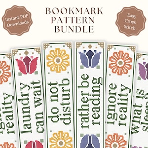 Bookmark Cross Stitch Pattern Bundle PDF - Funny Bookish Humor Bookmarks, Book Lover Gift, Introverted Reader Gift - 6 Designs
