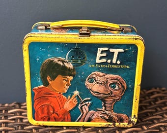 Vintage 1982 E.T. The Extra-Terrestrial Metal Lunch Box Aladdin Universal Studios Tin Lunchbox Retro 80s