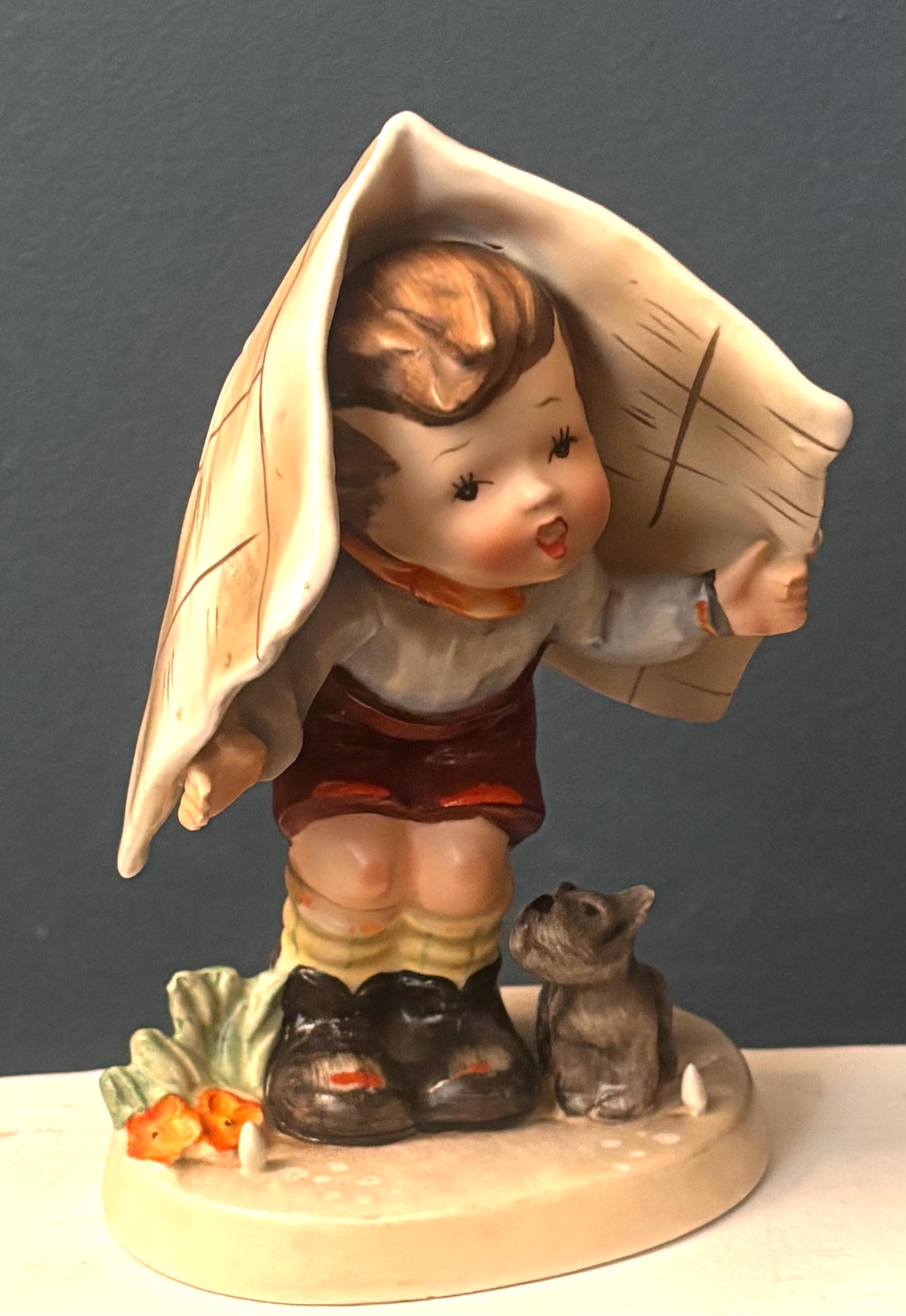 Vintage Napco Japan Figurine Boy With Dog “keeping Dry” 1950s