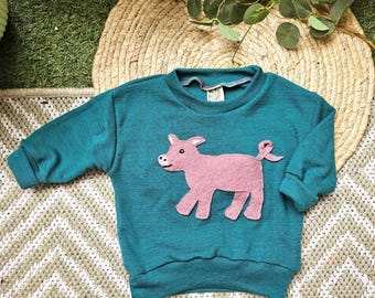 Jersey de lana merino extragrande para verano, camisa de bebé hecha a mano en color petróleo y turquesa, confeccionada en punto de lana con un diseño personalizado. Jersey de lana merino único.