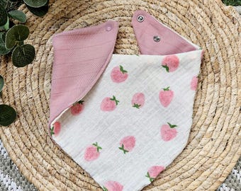 Halstuch aus Musselin und Merinowolle Baumwolle für Kinder Baby Erwachsene Sommer Dreieckstuch Wolle rosa Erdbeeren