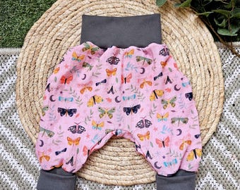 Bio Musselin Pumphose Schmetterlinge Sommer handmade Baby Kinder Gr. 44-104. Kinderhose mit Schmetterling Motten aus Baumwolle Mitwachshose