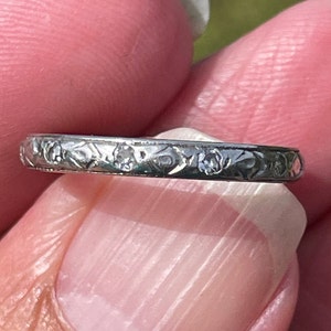 1930’s Platinum and diamond eternity band   wedding ring  anniversary ring   great stacker band   Classic band Size 6 milgain