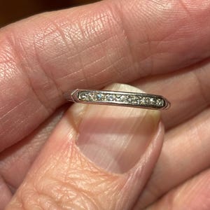 Art Deco Vintage Deco .15 points Diamonds Platinum Engagement Ring Wedding Band Stacker band