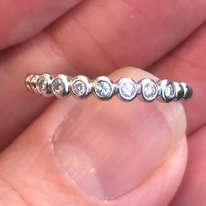 Ladies 17 point BEZEL set Diamond  and  BUBBLE   ring or right-hand ring set in 14kt gold Stacker Band  Eternity Band