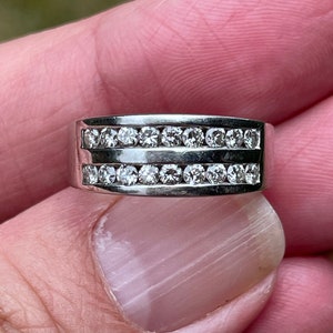 Double Row  14kt white gold and diamond anniversary band 54 points total weight Stacker band wedding band 6 grams
