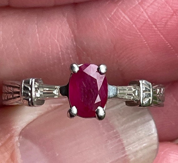 Designer Heavy baguette diamonds and Ruby Platinu… - image 7