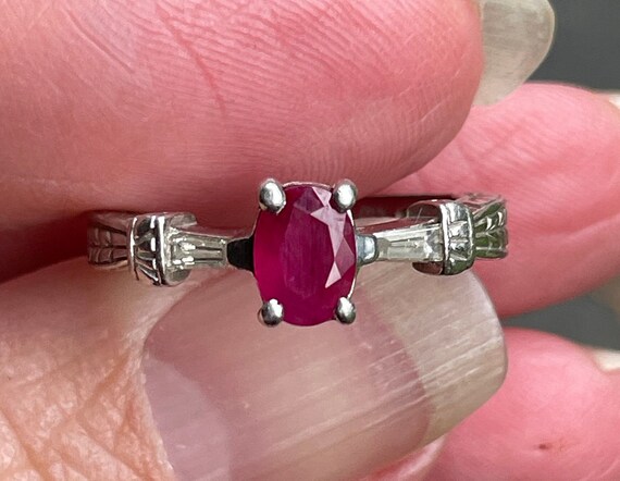 Designer Heavy baguette diamonds and Ruby Platinu… - image 2