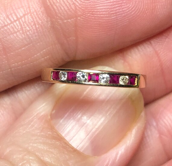 Half Eternity ring Ruby and diamonds  Stacker Rin… - image 9