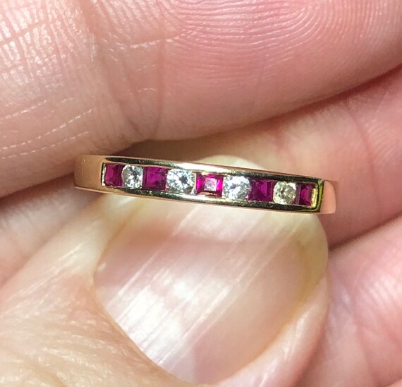 Half Eternity ring Ruby and diamonds  Stacker Rin… - image 2
