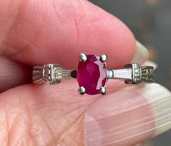Designer Heavy baguette diamonds and Ruby Platinu… - image 1