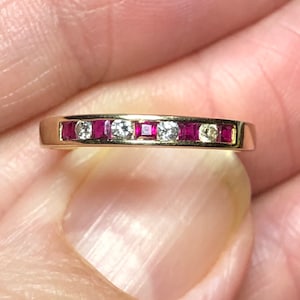 Half Eternity ring Ruby and diamonds  Stacker Ring  Wedding Ring in 14kt  gold  with round brilliant diamonds and Rubies