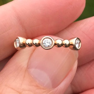 Ladies 30 point BEZEL set Diamond  and  BUBBLE   ring or right-hand ring set in 14kt ROSE pink gold Stacker Band  Eternity Band