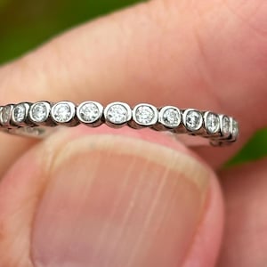 Ladies 20 point BEZEL set Diamond  and  engraved with milgrain ring-hand ring set in 14kt gold Stacker Band  Eternity Band Signed piece