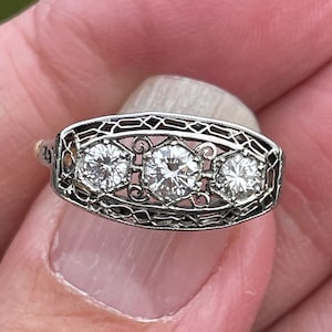 ART DECO .58 points of diamonds Platinum  Platinum Setting  Diamond Wedding three stone ring Engagement Ring