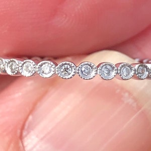 Ladies 25 point BEZEL set Diamond  and  Milgrain   ring or right-hand ring set in 14kt gold Stacker Band  Eternity Band