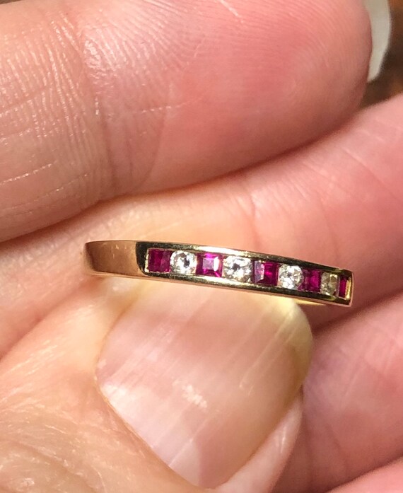 Half Eternity ring Ruby and diamonds  Stacker Rin… - image 3