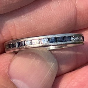 Eternity ring Sapphire and diamonds  Stacker Ring  Wedding Ring in PLATINUM with round brilliant diamonds and  Sapphires size 6.5