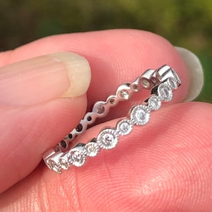 Ladies 35 point BEZEL set Diamond  and  Milgrain   ring or right-hand ring set in 14kt gold Stacker Band  Eternity Band