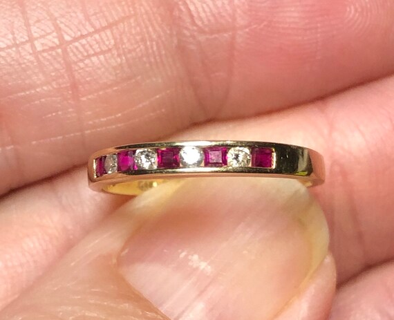Half Eternity ring Ruby and diamonds  Stacker Rin… - image 7