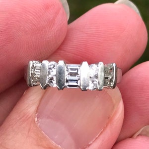 Platinum Diamond band Antique 49points of diamonds VS F Baguettes and round  Diamond Platinum Wedding Ring engagement ring