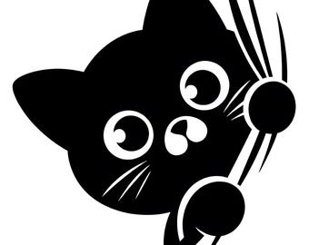 Zwarte kat die gluurt SVG, grappige kattenclipart, schattige kat PNG transparant, kattenkrabontwerp, silhouet van een kat, Cricut snijbestand, DXF