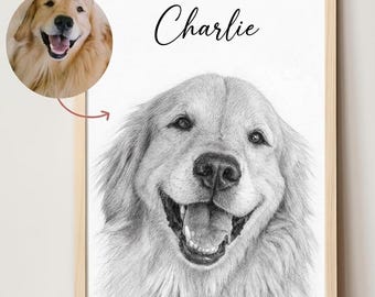 Portret van je hond op maat, gemaakt met potlood, schets van je huisdier, tekening van je huisdier op maat (digitale download om af te drukken op een poster).