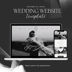 Elegant Wedding Website Template with RSVP Form | Black and White Luxury Site | Old Money Editable Canva Invitation (Digital Download)