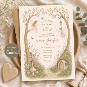 Fairy Baby Shower Invitation Girl, Fairy Garden Baby Shower Invite, Wildflower Enchanted Forest, Woodland Baby Shower, Editable Canva