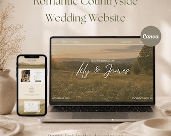 Vintage Wedding Website Template, Elegant Canva Design with RSVP, Elegant Countryside Wedding