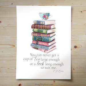 C. S. Lewis “Tea and a book…” Quote with Watercolor Books PDF