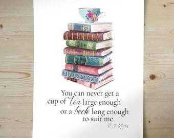 C. S. Lewis “Tea and a book…” Quote with Watercolor Books PDF