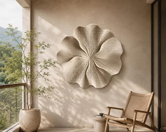 Large 3D Wood Wall Art, Organic Flower Wood Sculpture, Modern Textured Wall Decor, Japandi Minimalist Handmade Artwork