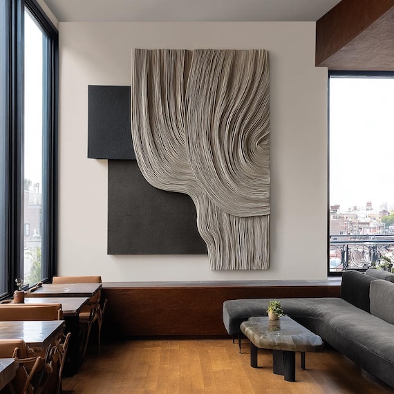 Large Fiber Wall Art, Minimalist Textile Sculpture, Neutral Modern Wall Hanging, Handmade 3D Fiber Art for Living Room
