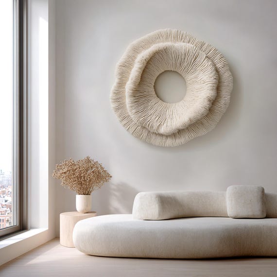 Neutral Fiber Wall Art, Handmade Macrame Wall Decor, Minimalist Textured Wall Hanging, Boho Organic Wall Sculpture, Modern Home Decor