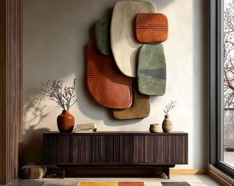 3D Wood Wall Art, Abstract Textured Wall Sculpture, Earth Tone Wall Decor, Modern Wabi Sabi Wall Art, Large Statement Living Room Art