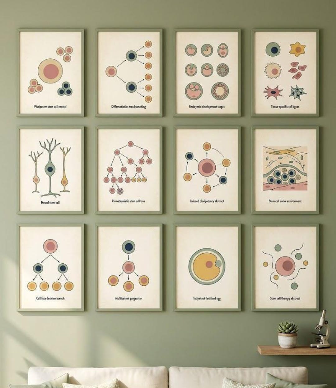 Stem Cell Embryology Art Set, Minimalist Biology Prints, Sage Retro Academic Decor - Etsy