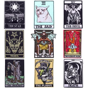 Dark Tarot Iron On Patches, Devil Reaper Occult Embroidery Set
