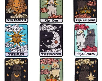 Katzen-Tarot-Aufnäher zum Aufbügeln, himmlisches mystisches Stickset