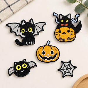 Halloween Embroidered Patch,Spooky Cat Bat Patch,Cute Iron On Patch,Gothic Aesthetic Badge,DIY Jacket Backpack Applique, Spooky Season Gift