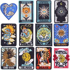 Mystical Tarot Iron On Patches, Sun Moon Occult Embroidery Set
