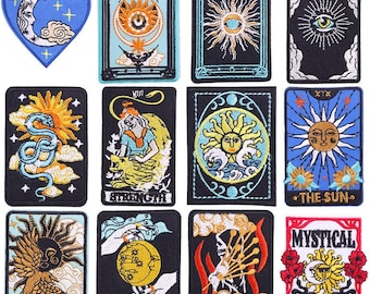 Mystische Tarot-Aufnäher zum Aufbügeln, Okkultes Stickset Sonne Mond