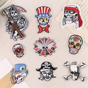 Patch fer à repasser pirate crâne en sucre, lot de broderie tatouage vintage